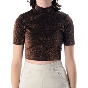 NOMIA women’s short sleeve mock neck cropped sparkly top🛍️